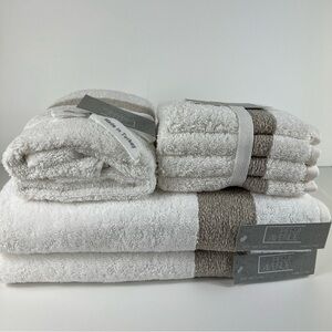 Pera Avenue Luxe Bath Towel Set 100% Turkish Cotton Cream & Tan 8 Piece Set